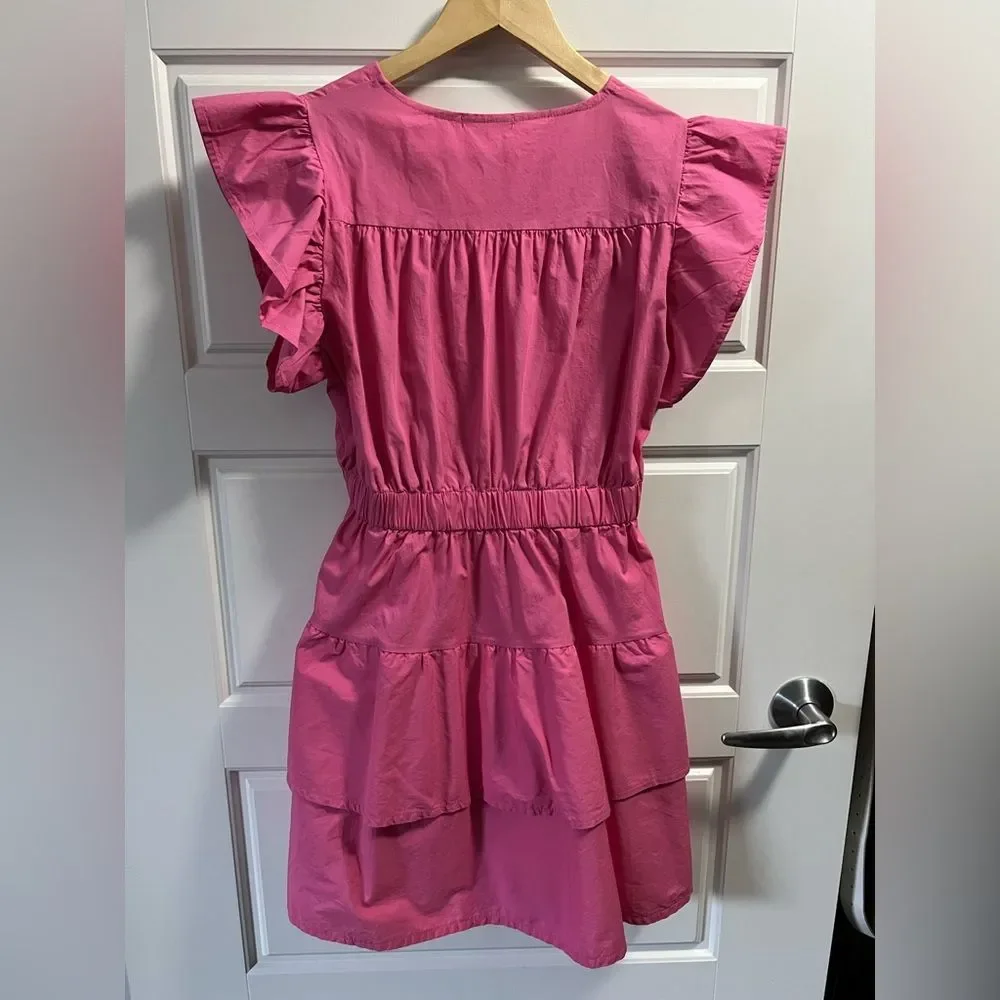 **SOLD** Sunday Up bright pink tiered v-neck dress with frill. - Picture 6 of 7